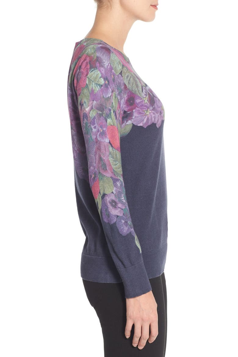 NOVELTY PRINT CREW SWEATER, Alternate, color, NAVY FLORAL