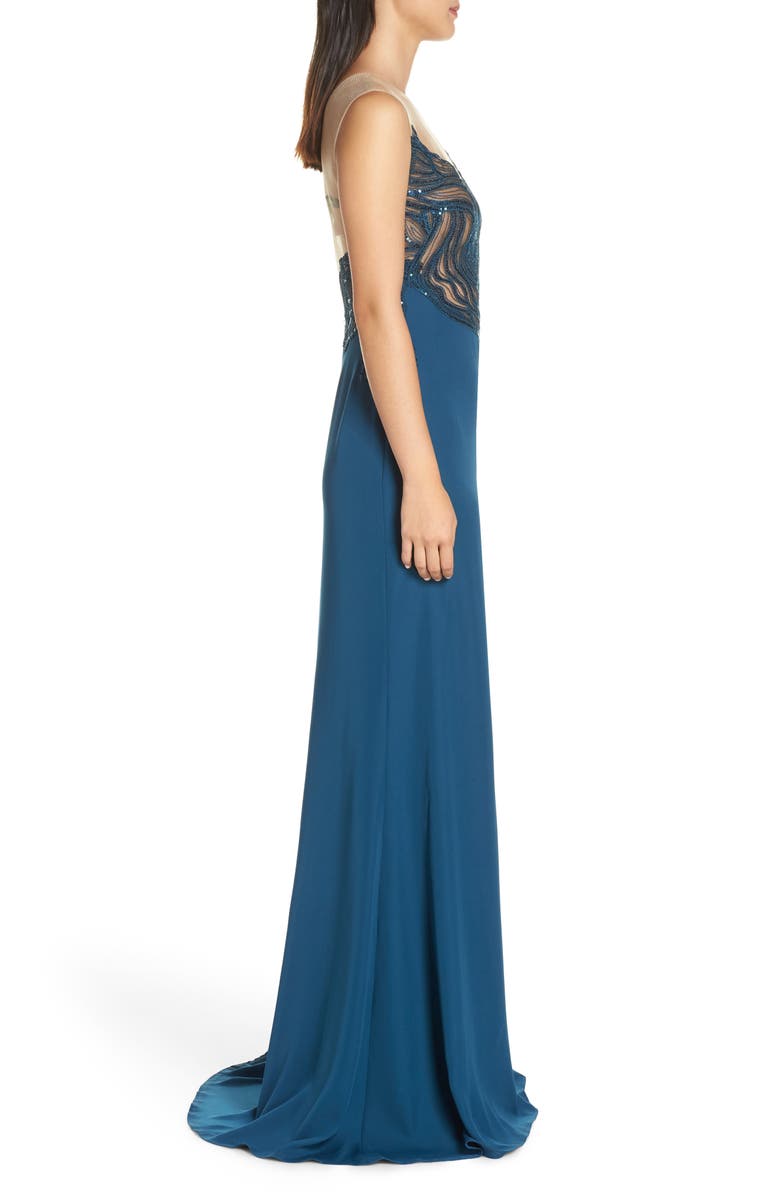 Tadashi Shoji Wave Sequin Illusion Gown, Alternate, color, 