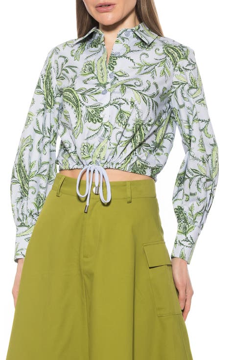 Gianna Poplin Drawstring Crop Button-Up Shirt