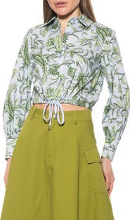 Alexia Admor Gianna Poplin Drawstring Crop Button-Up Shirt