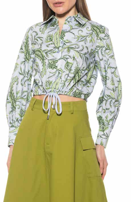 Gianna Poplin Drawstring Crop Button-Up Shirt