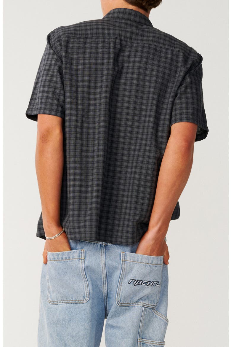 Classic Surf Check Short Sleeve Cotton Button-Up Shirt, Alternate, color, BLACK