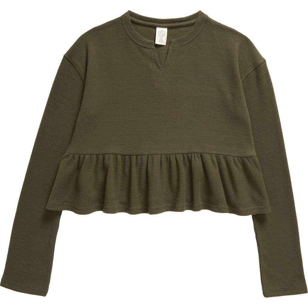 Treasure & Bond Kids' Waffle Knit Peplum Top In Olive Sarma