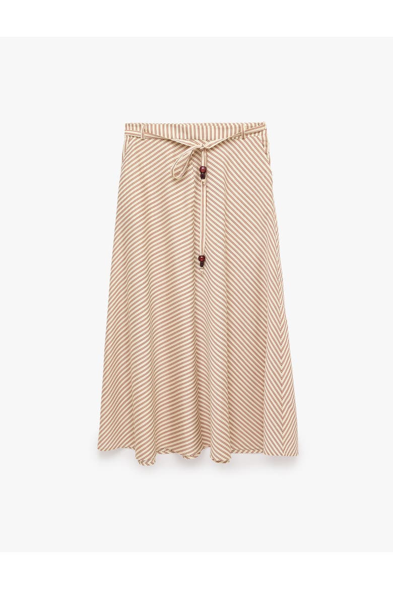 Midi Striped Skirt with Belted, Alternate, color, BROWN STRIPE
