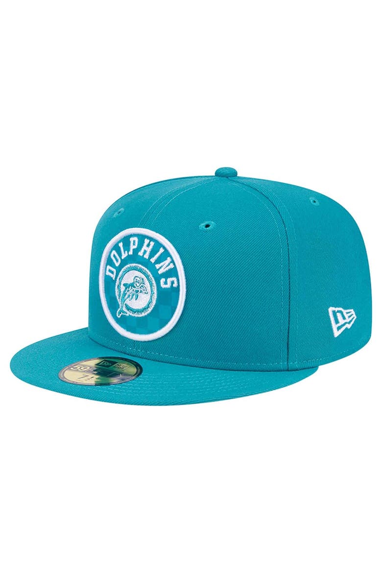 Men's New Era Aqua Miami Dolphins Checkered 59FIFTY Fitted Hat, Main, color, Aqua