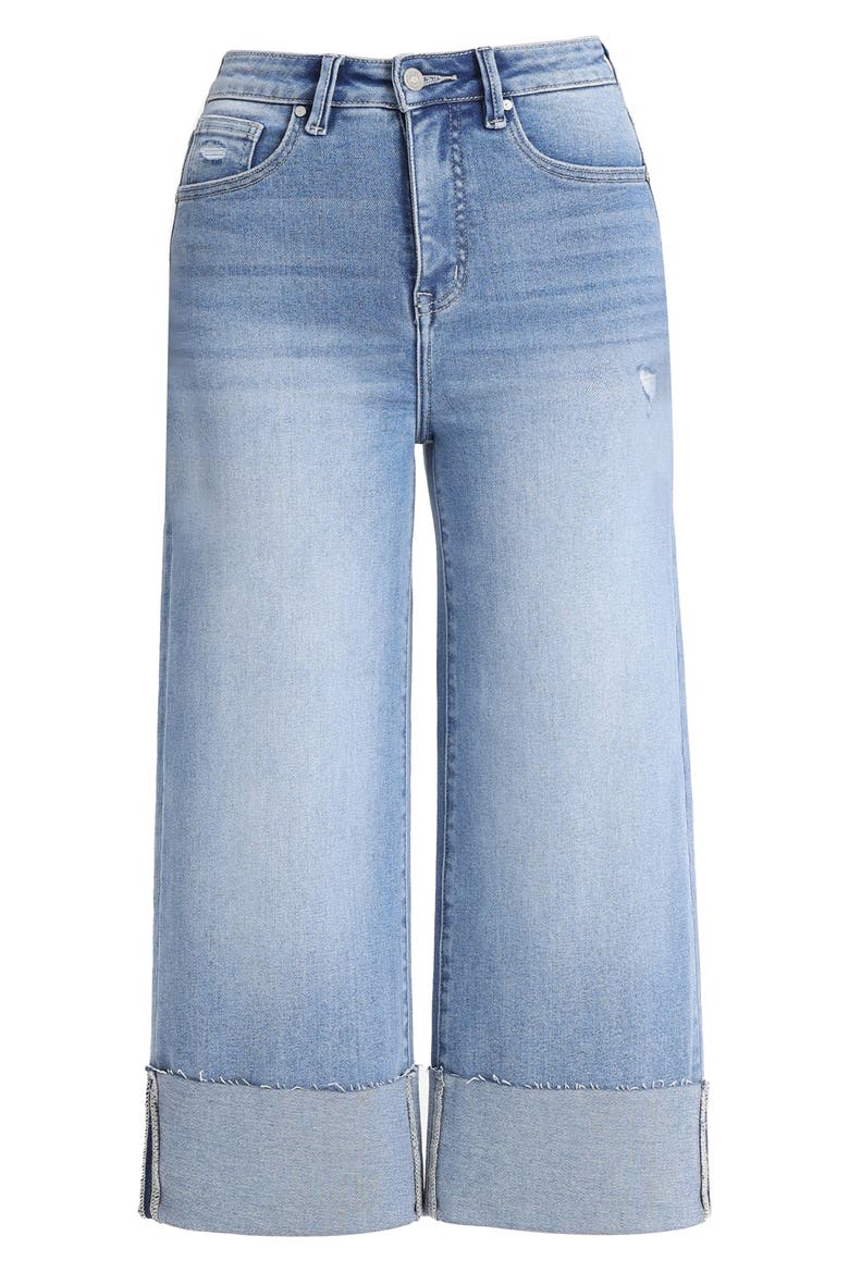 Cuffed Raw Hem High Waist Crop High Waist Wide Leg Jeans, Alternate, color, LIGHT BLUE