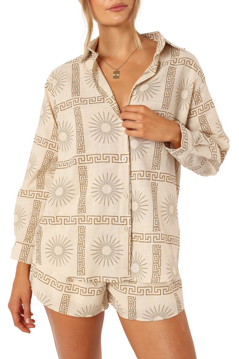Penny Geo Print Top & Shorts, Alternate, color, BEIGE PRINT