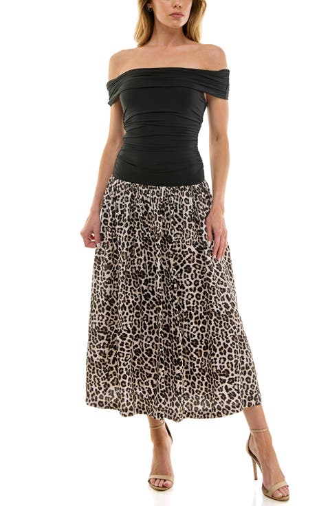 Off-the-Shoulder Mix Media Midi Dress