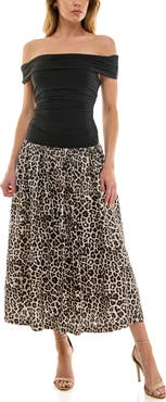 Socialite Off-the-Shoulder Mix Media Midi Dress