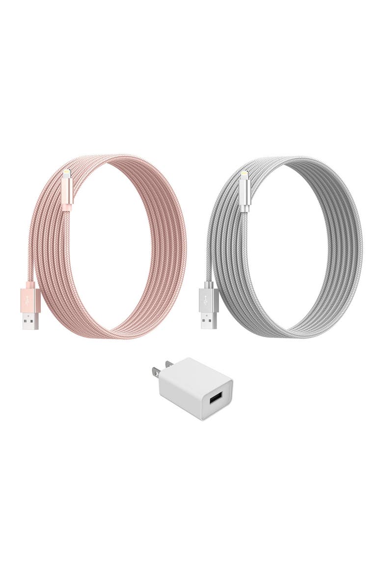 Lightning USB Charge Cord & Adaptor Cube 3-Piece Set - Silver/Rose Gold, Main, color, ROSE GOLD/ SILVER/ WHITE