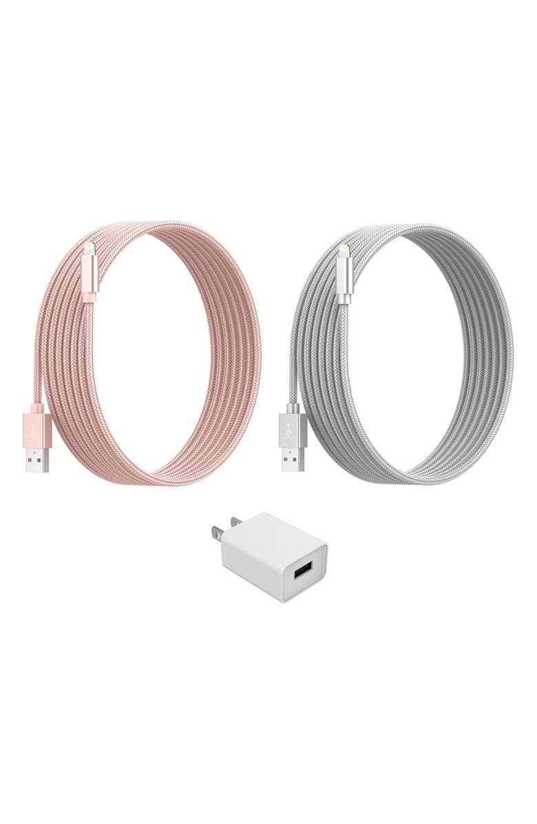 The Posh Tech Lightning USB Charge Cord & Adaptor Cube 3-Piece Set - Silver/Rose Gold, Main, color, Rose Gold/ Silver/ White