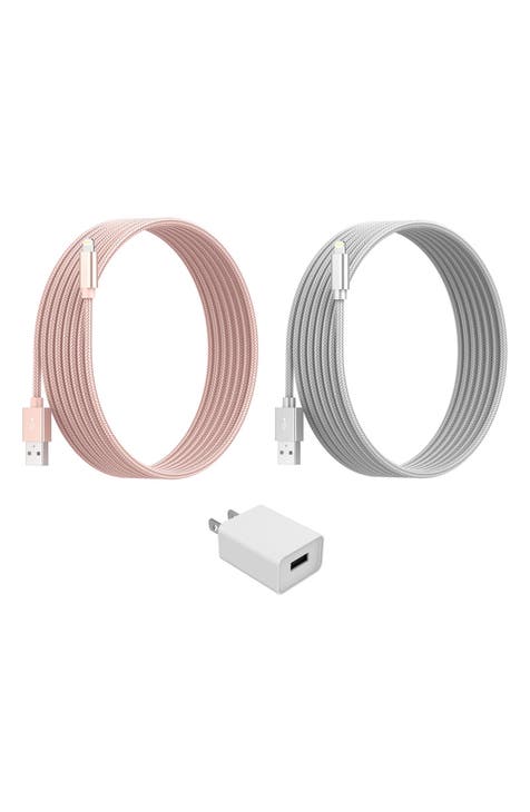 Lightning USB Charge Cord & Adaptor Cube 3-Piece Set - Silver/Rose Gold