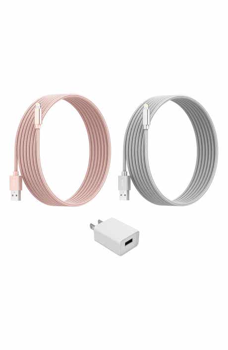 The Posh Tech Lightning USB Charge Cord & Adaptor Cube 3-Piece Set - Silver/Rose Gold