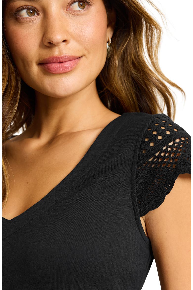 Darcy Crochet Trim Stretch Sheath Dress, Alternate, color, BLACK
