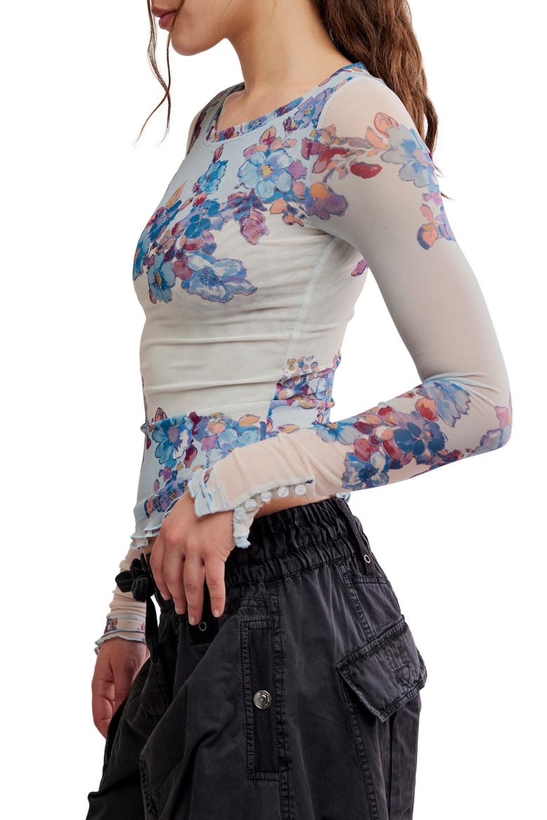 Lilly Print Long Sleeve Mesh Top, Alternate, color, FROST COMBO