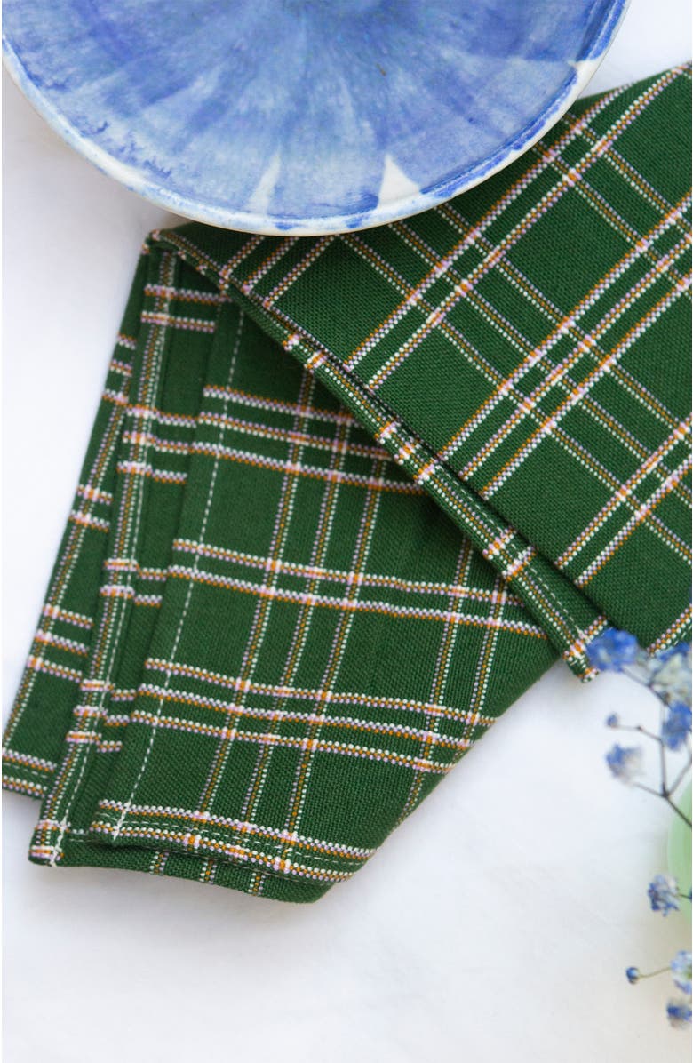 Archive New York Chiapas Handwoven Plaid Cotton Napkins, Set of 4, Alternate, color, Green
