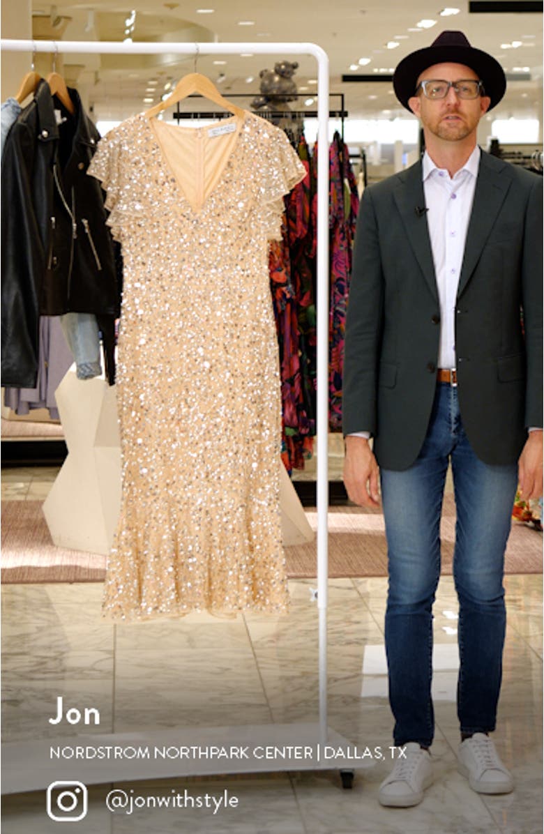 Sequin Ruffle Midi Gown, sales video thumbnail