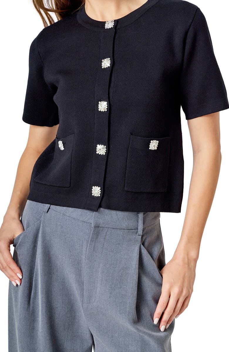 Endless Rose Short Sleeve Cardigan, Alternate, color, Black