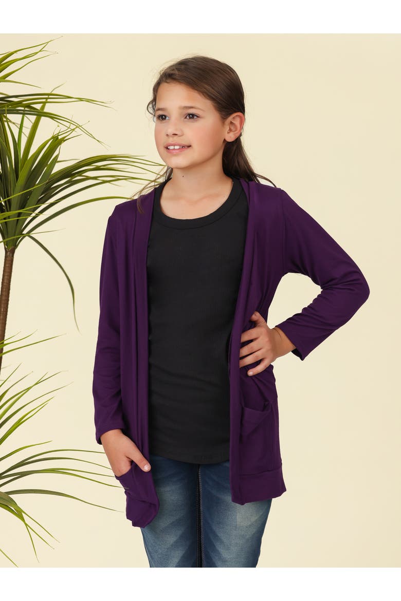 Open Front Long Sleeve Pocket Cardigan, Alternate, color, Purple
