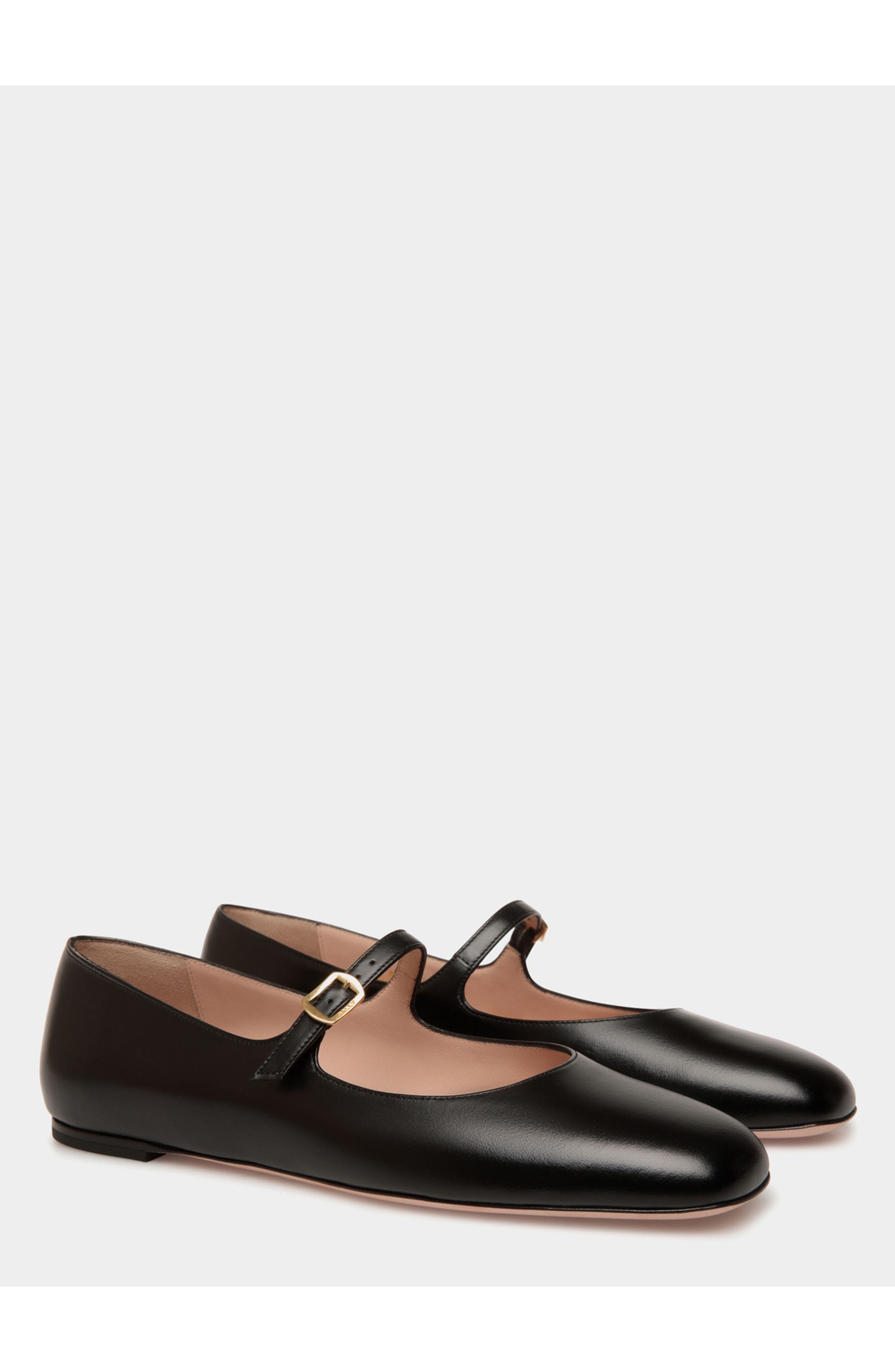 Bally rina Flat in Calf Leather with Leather Lining, Alternate, color, Black