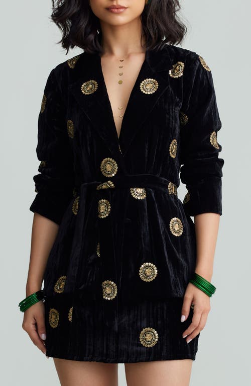 Holichic Nala Embroidered Velvet Blazer In Black