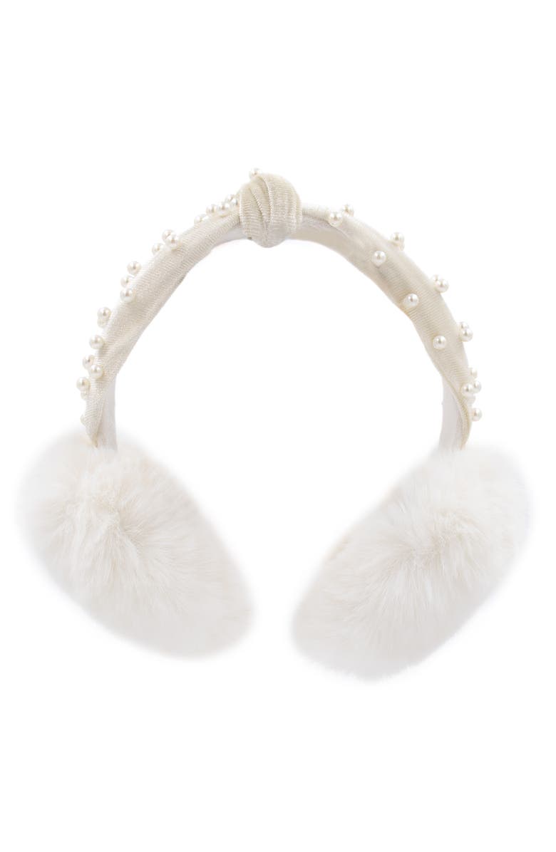 SURELL Pearl Knot Faux Fur Earmuffs, Main, color, Ivory/ Ivory