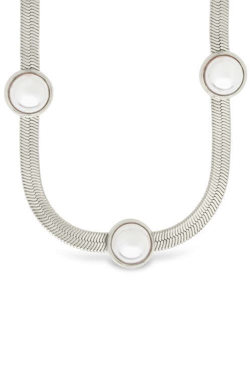 Sterling Forever Plated Cz Pamela Stationed Herringbone Necklace
