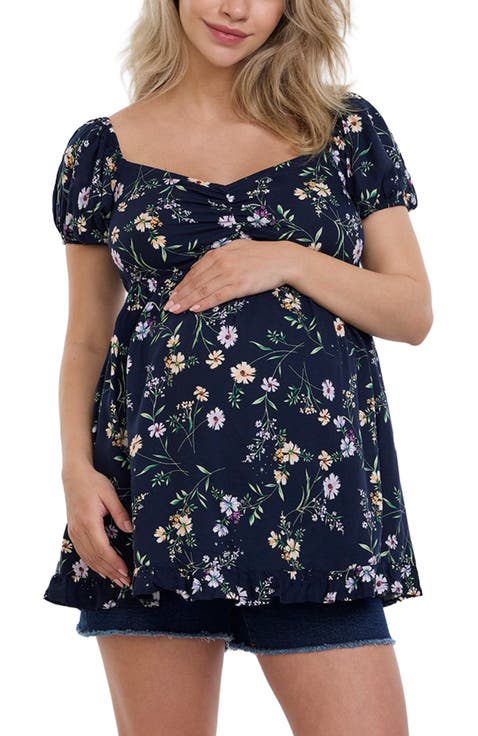 Off the Shoulder Short Sleeve Babydoll Maternity Top