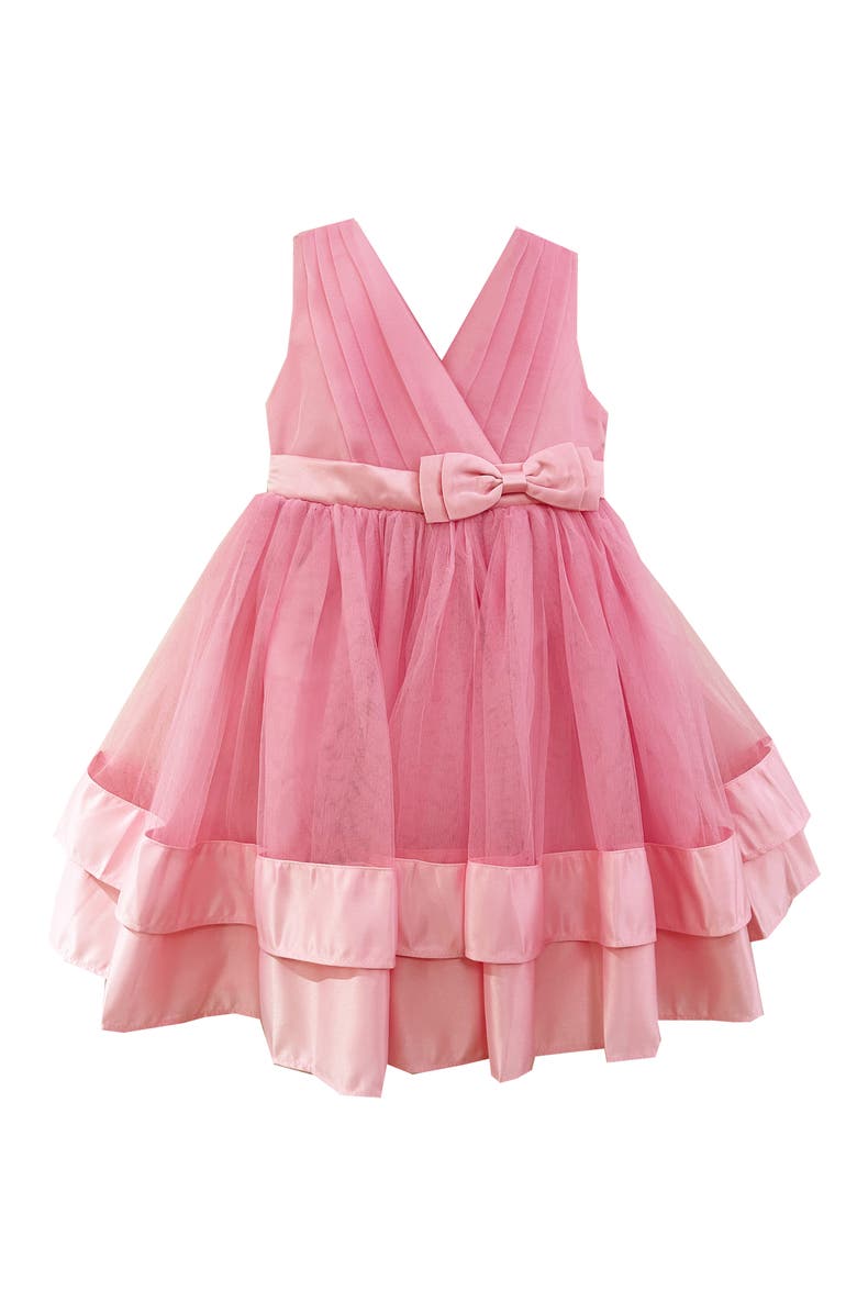 JOE-ELLA Kids' Satin Border Tiered Sleeveless Dress, Main, color, Light/ Pastel Pink