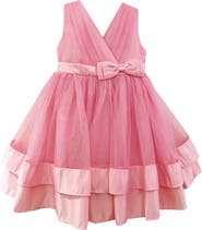 JOE-ELLA Kids' Satin Border Tiered Sleeveless Dress