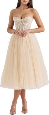 HOUSE OF CB Darling Strapless Tulle Midi Dress