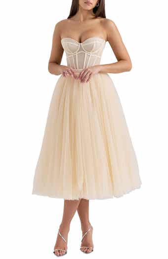 HOUSE OF CB Mademoiselle Bustier Stretch Satin Midi Dress HOUSE OF CB Mademoiselle Bustier Stretch Satin Midi Dress