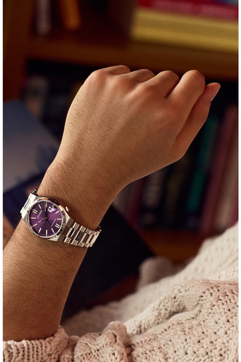 TSUYOSA Automatic Bracelet Watch, 37mm, Alternate, color, SILVER-TONE PURPLE