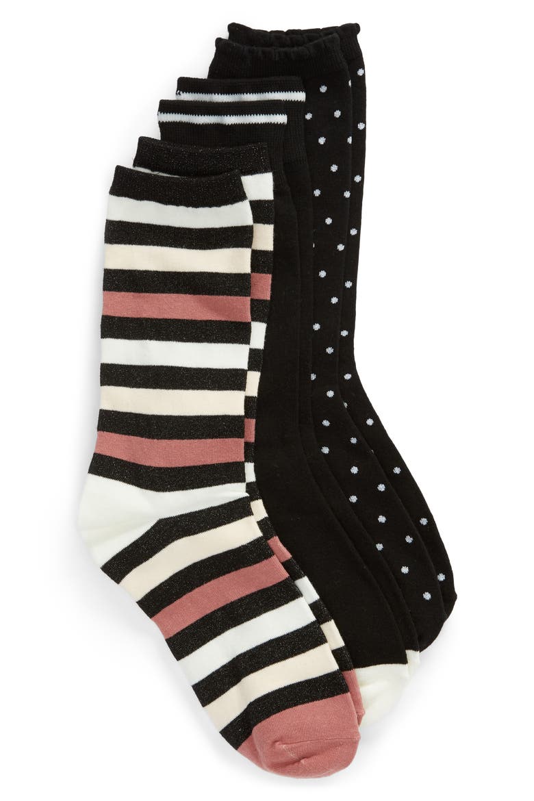 3-pack crew socks, Main, color, BLACK