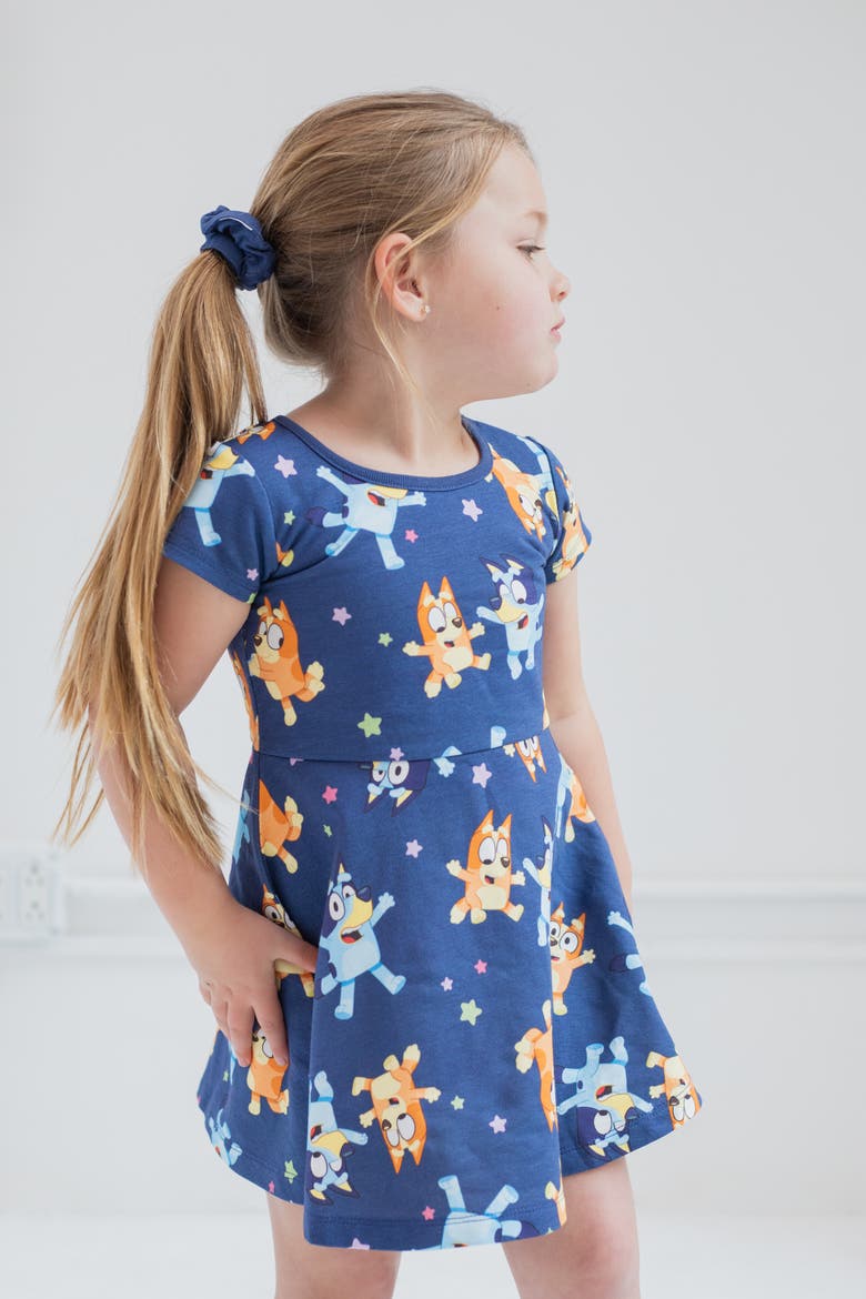 2-Piece Skater Dress and Scrunchie Set, Alternate, color, Navy Bluey Bingo