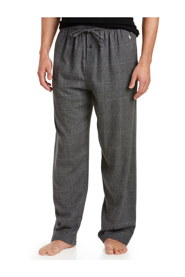 Big & Tall Windowpane Plaid Flannel Pants, Main, color, GREY