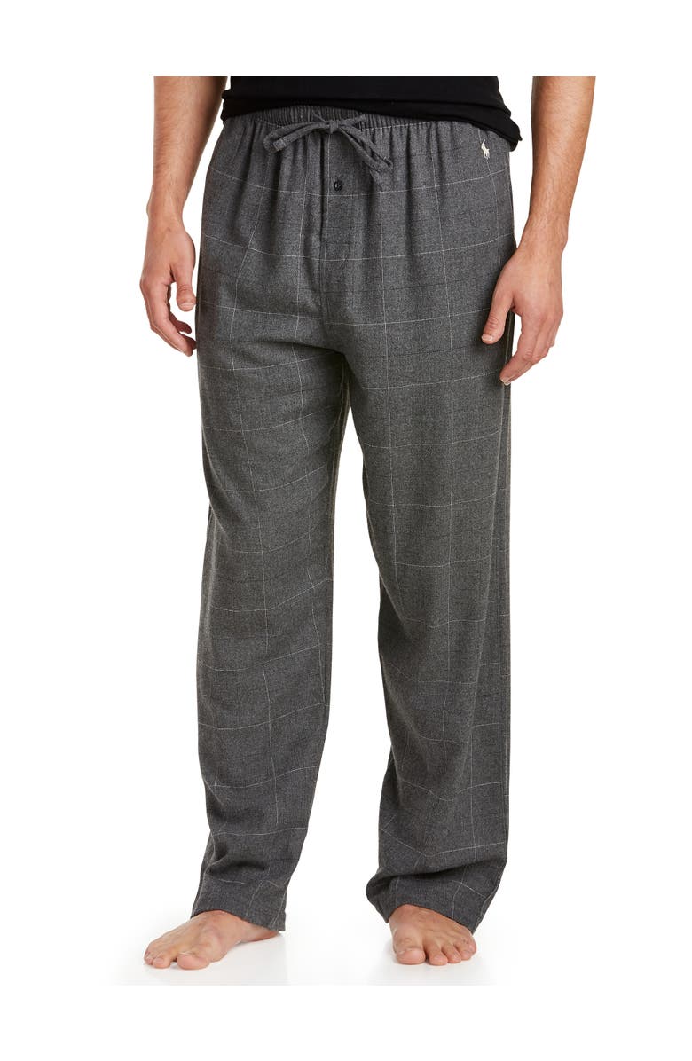 Polo Ralph Lauren Big & Tall Windowpane Plaid Flannel Pants, Main, color, Grey