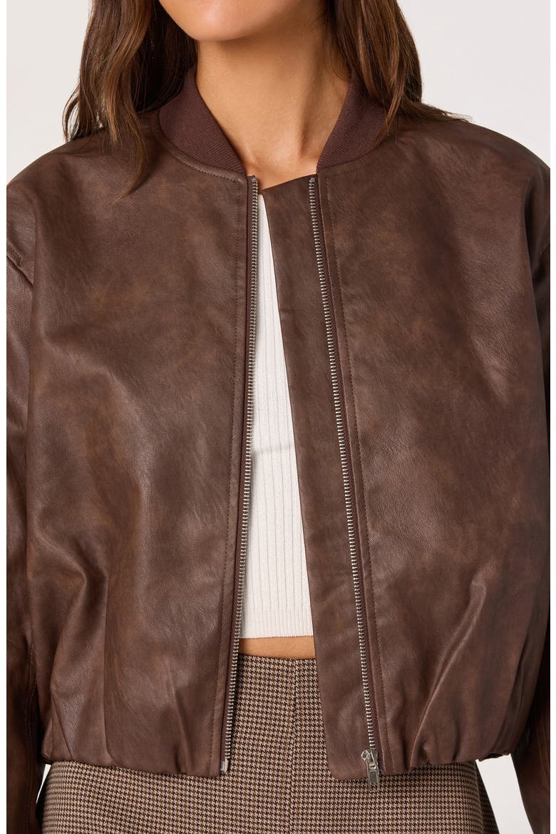 Faux Leather Bomber Jacket, Alternate, color, BROWN