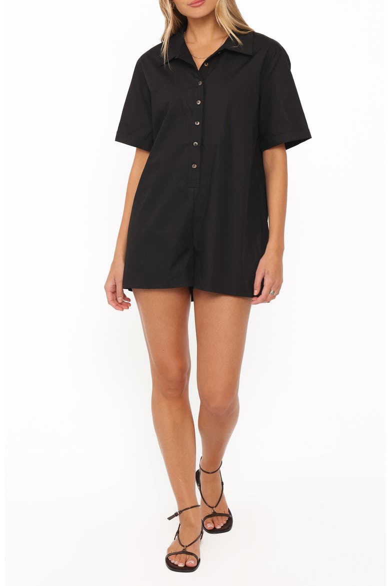 Calypso Button Front Romper, Main, color, BLACK