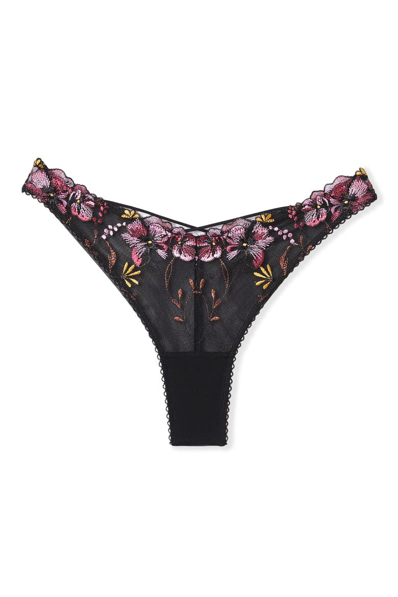 Nova Embroidered Tulle Tanga Panties, Alternate, color, BLACK
