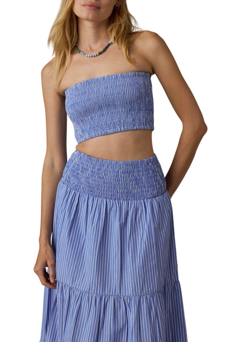 Coastal Organic Cotton Poplin Smocked Strapless Top, Main, color, DEEPWATER STRIPE