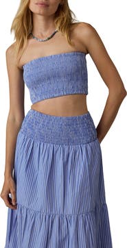 Faherty Coastal Organic Cotton Poplin Smocked Strapless Top