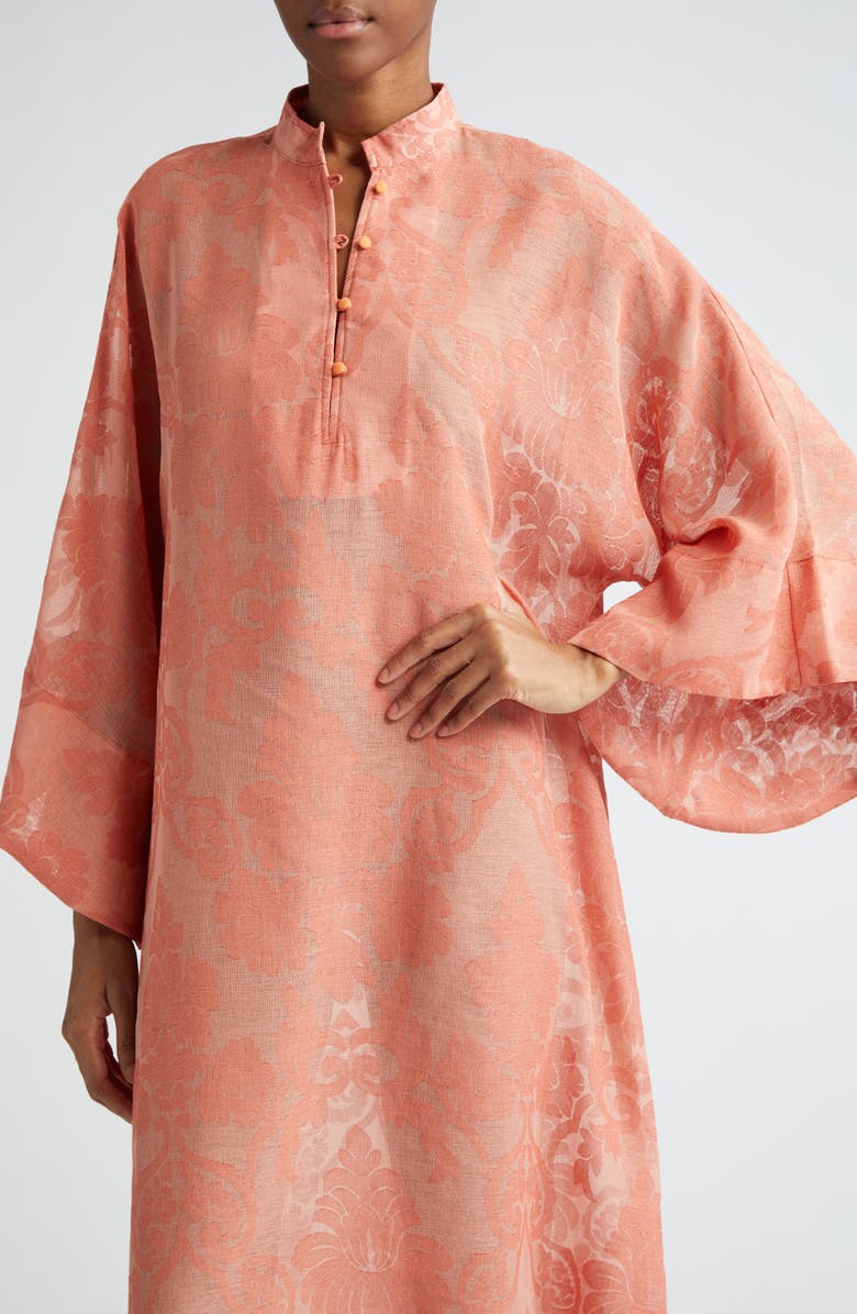 La Vie Style House Damask Cover-Up Caftan, Alternate, color, Orange