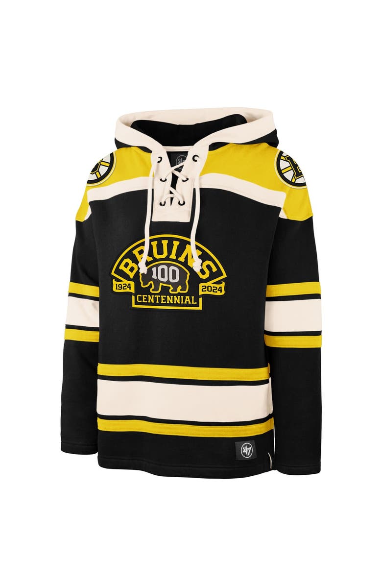 '47 Men's '47 Black Boston Bruins 100th Anniversary Superior Lacer Pullover Hoodie, Alternate, color, Black