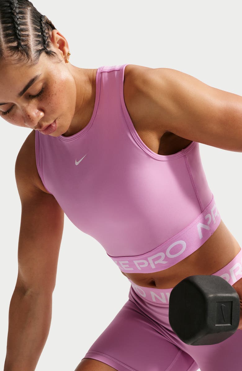 Nike Pro Dri-FIT Crop Tank Top, Alternate, color, Light Magenta/ White