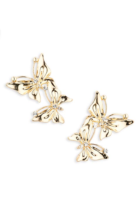 Crystal Double Butterfly Drop Earrings