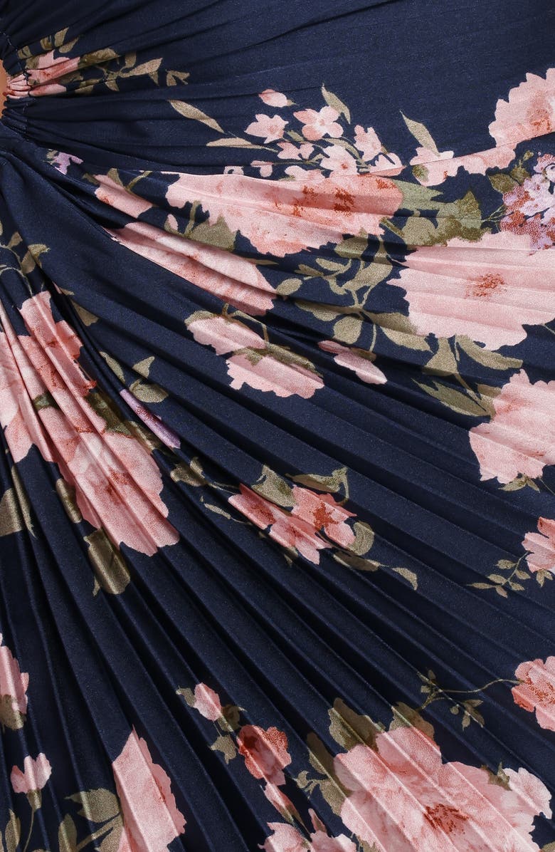 Petal & Pup Kleo Pleated One-Shoulder Maxi Dress, Alternate, color, Navy Floral