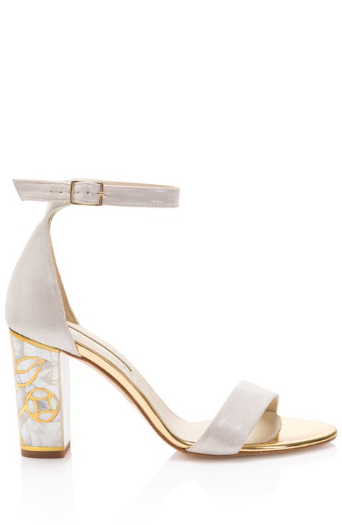 Rozu Ankle Strap Pearl Heel Sandal