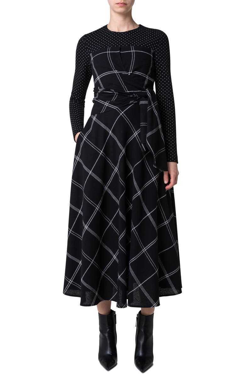 Akris punto Mixed Media Long Sleeve Wool Blend Dress, Alternate, color, 