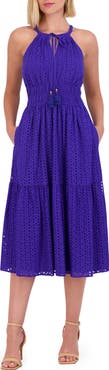 Vince Camuto Halter Neck Cotton Eyelet Midi Dress